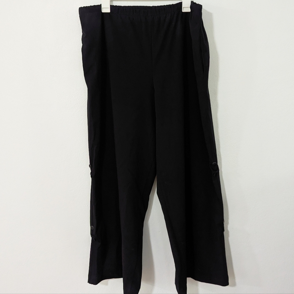 Planet By Lauren G Wide Leg Pull On Pants Frog Button Detail Black Size 1